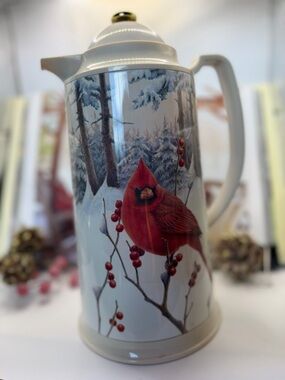 Lenox Metal Vintage Thermal Carafe with Red Cardinal Winter Scene